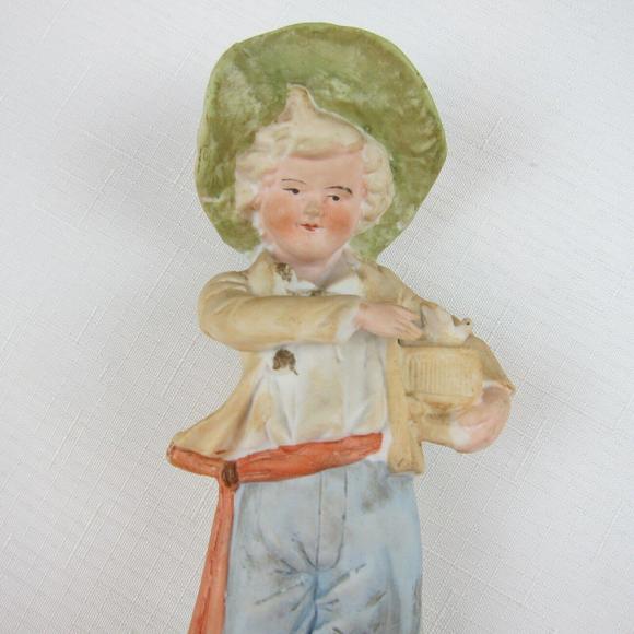 Antique German Porcelain Bisque Figures Sculptures Pair Boy & Girl Harvest - Picture 8 of 12